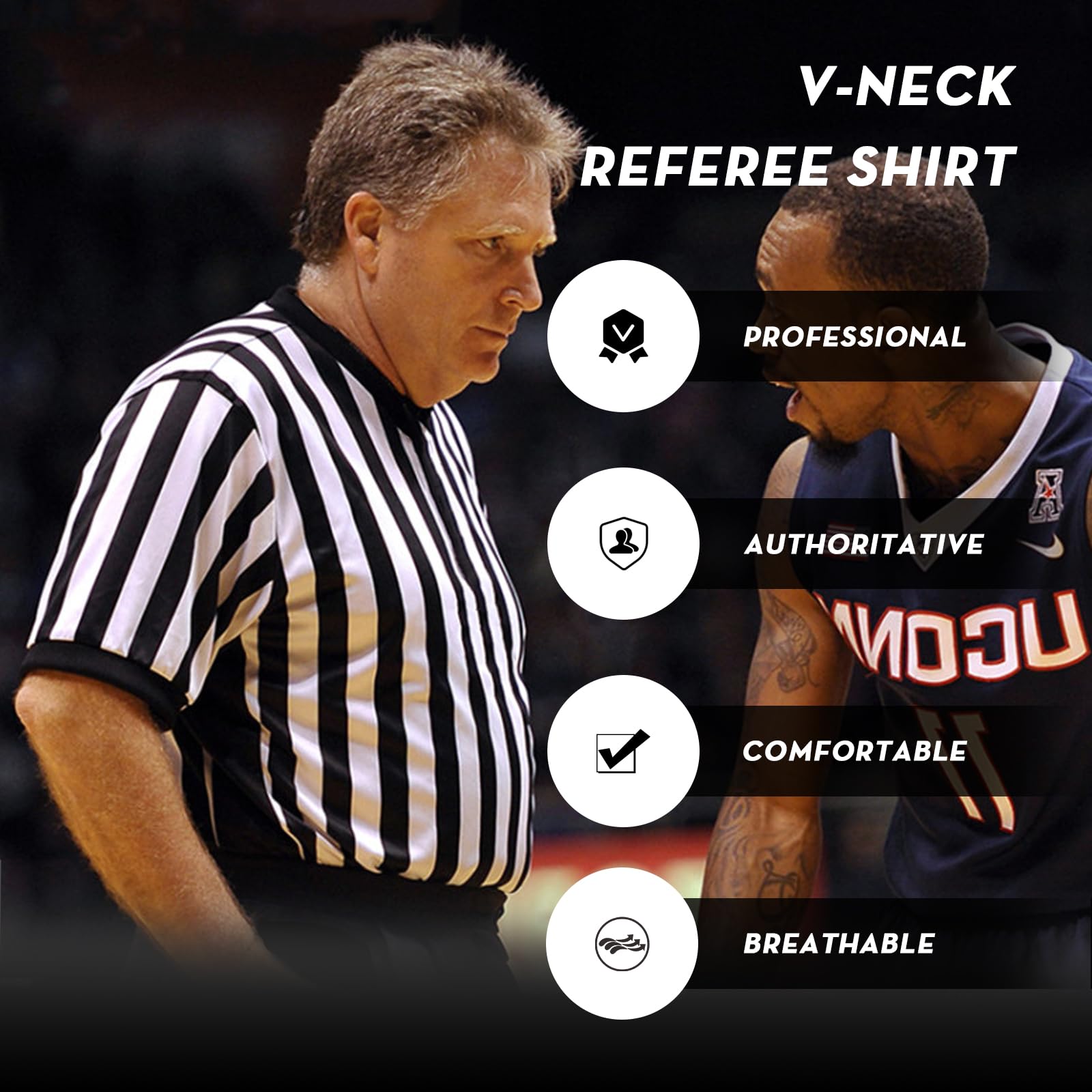 VKT Referee Shirt V-Neck Official Ref Costume Umpire Jersey for Womens and Mens Basketball Football Halloween Uniform XL