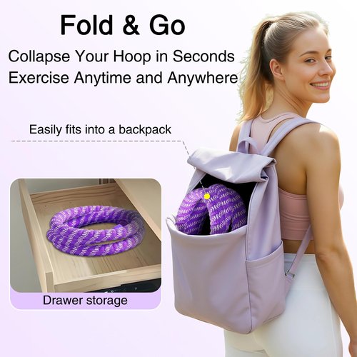 Weighted Soft Spring Hula Hoop for Adults, 3.3 lbs Foldable for Home and Travel, Portable Slimming Fitness Hoop for Weight Loss, Waist-Friendly Design, Upgraded Closed Silent Version (purple)