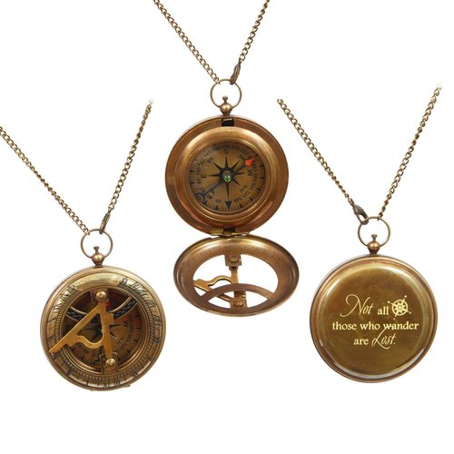 Engraved Brass Sundial Compass Gift for Men with Leather Case – Pocket Compass for Adventure, Travel, Hiking, Camping – Graduation, Baptism, Confirmation Gift for Him