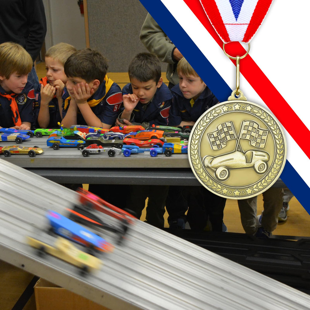 Remuuly 30 Pcs Award Medals Bulk 2'' Gold Trophy Award Winner Metal First Place with Neck Ribbons Prize Gift for Tournaments Match Sports Competition Teams Adult (Race Car Derby)