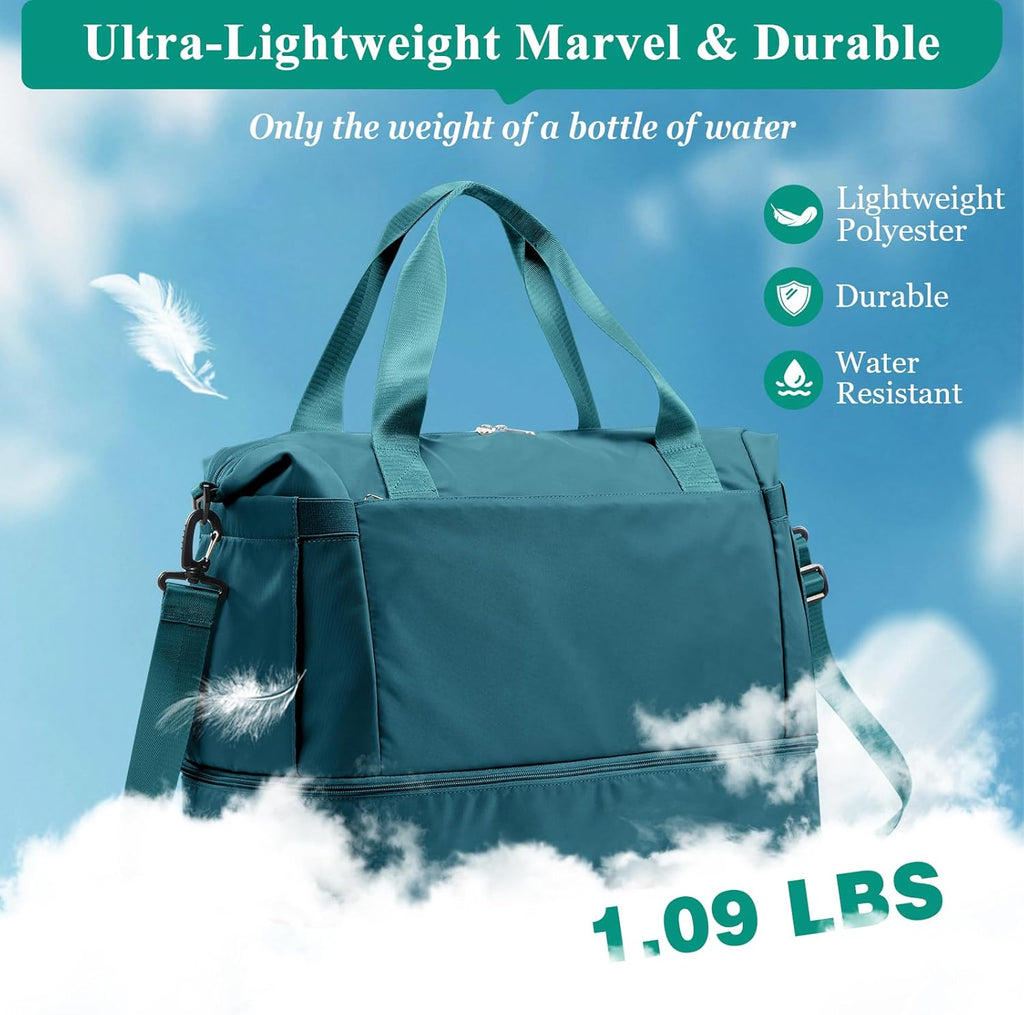 Skiennix Travel Duffel Bag - Stylish Overnight Weekender with Shoes Compartment | Peacock Blue