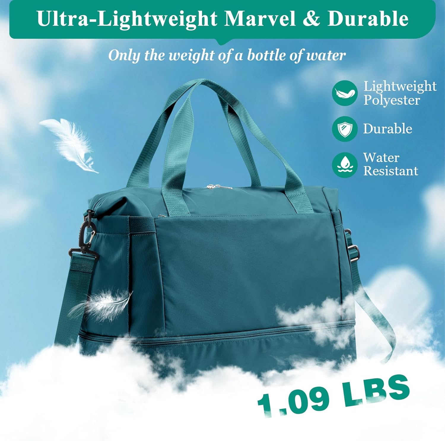 Skiennix Travel Duffel Bag - Stylish Overnight Weekender with Shoes Compartment | Peacock Blue