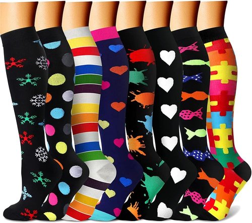 CHARMKING Compression Socks - 15-20 mmHg Circulation Support for Men & Women | 8 Pairs Ideal for Running & Cycling