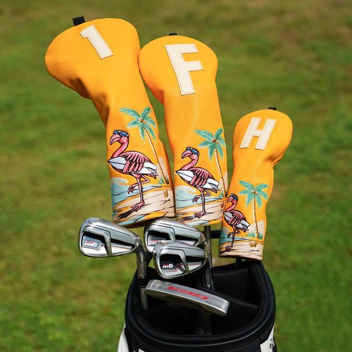 LZFAN Golf Club Covers Surfing Flamingo for Woods and Drivers Funny Hybrid UT Headcover Golf Gifts for Men Women Coconut Tree Embroidery (Hybrid)