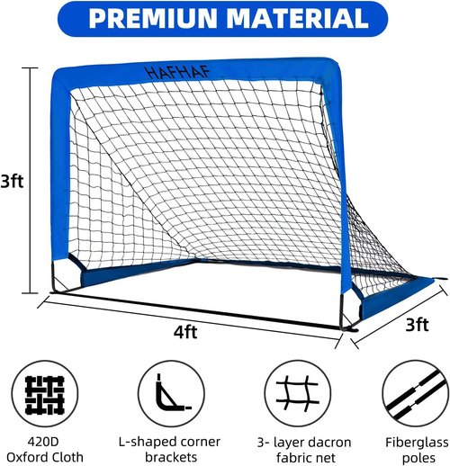 HAFHAF Portable Soccer Goals - 4x3 ft Kid-Friendly Set with Ball, Ladder & Cones for Outdoor Fun