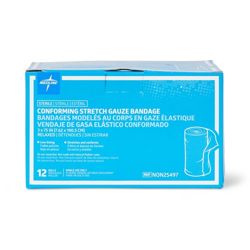 Medline Sterile Conforming Gauze Bandages, 3" x 75", Ideal for Wound Care, Pack of 96