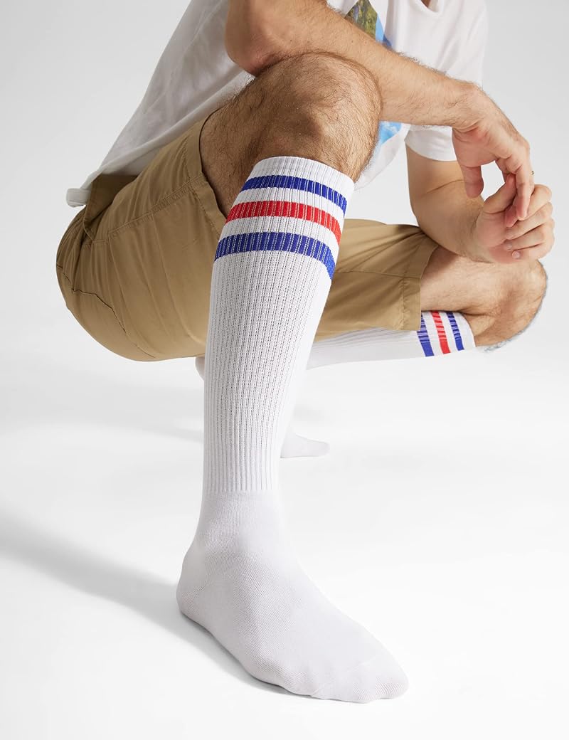 Knee High Retro Striped Tube Socks for Women & Men - 2 Pairs, One Size