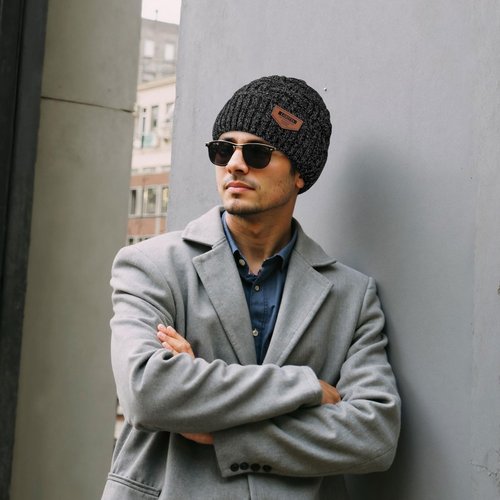 Loritta Winter Hat Warm Knitted Thick Baggy Slouchy Beanie Skull Cap for Men, B-Blended Dark Grey with Weave, 1 Pack