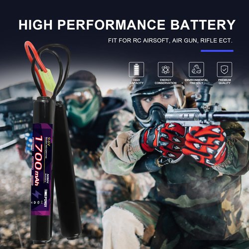 EMEPOVGY NiMH Airsoft Battery 9.6V 1700mAh Rechargeable Nunchuck Stick Battery Pack with Mini TMY Plug for Air Soft Gun Rifle