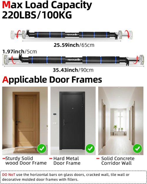 Abahub Doorway Pull-Up Bar - Heavy-Duty Home Fitness Equipment with Safety Lock | Supports Up to 220 LBS