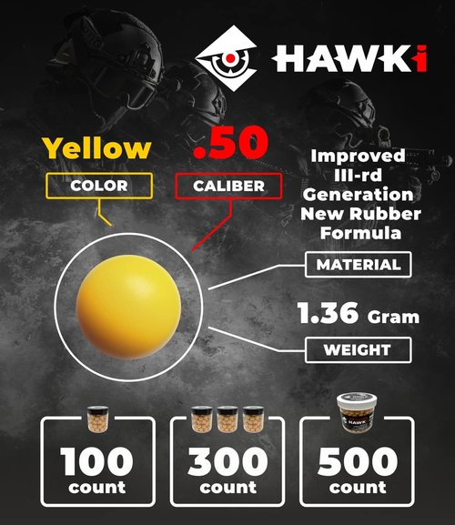 Hawki Rubber Balls - Reusable .50/.43 Cal Soft Training Balls for Paintball Guns | Less Lethal