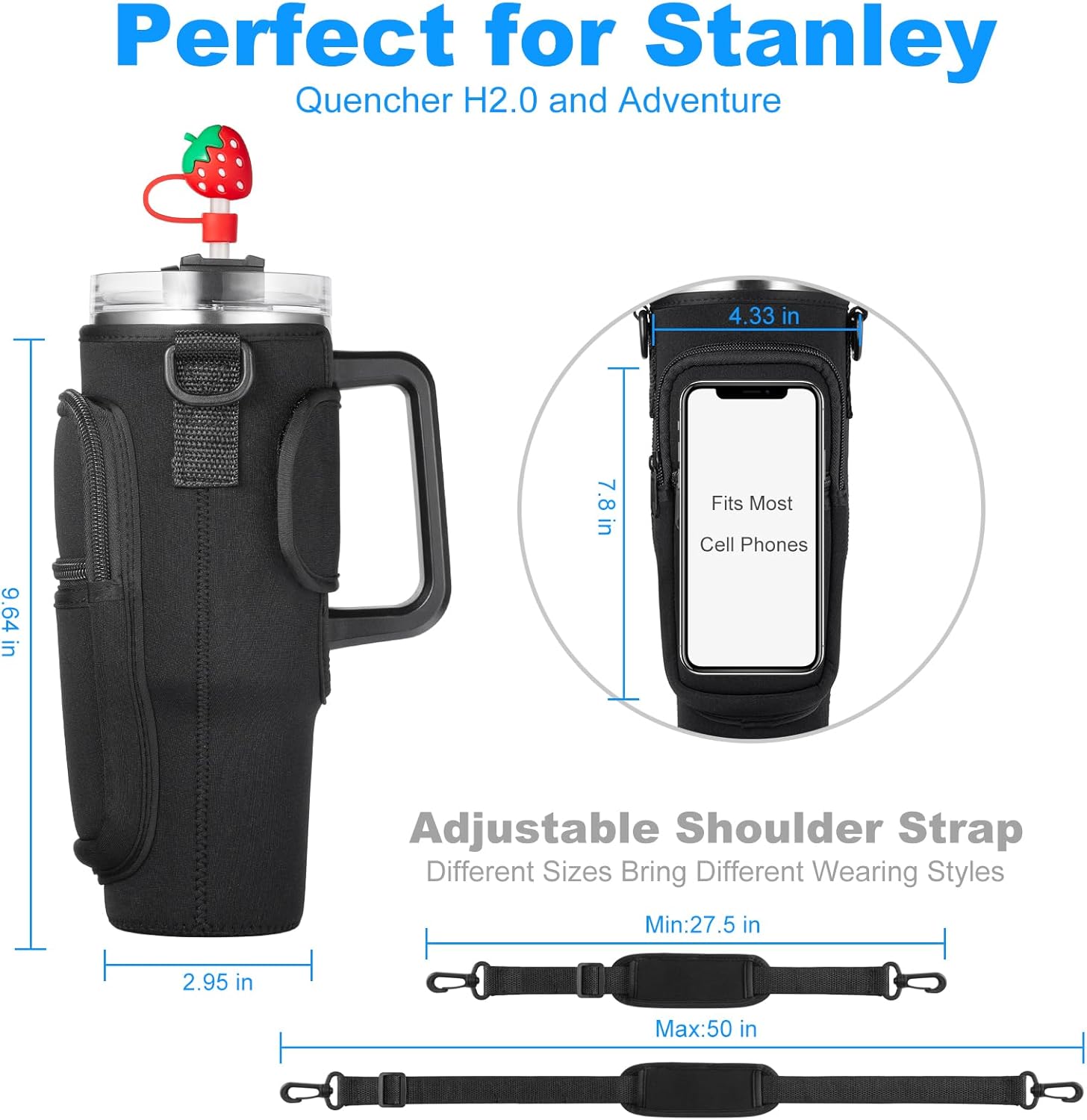 Regine Switzerland Water Bottle Carrier Bag - Neoprene Holder for 40oz Stanley Cup | Adjustable Strap