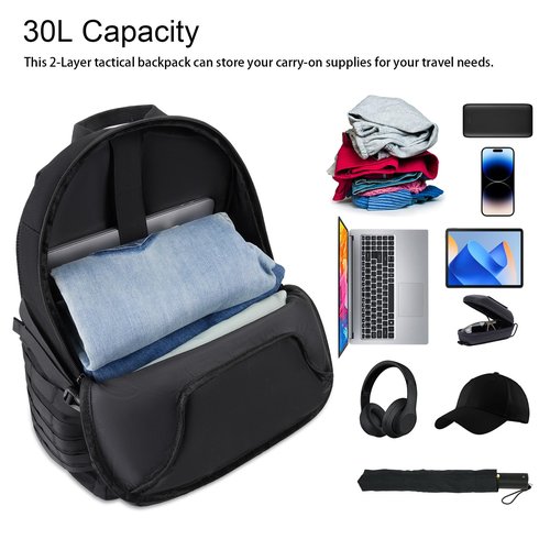 MOSISO 30L Military Tactical Backpack for Men, Daypack 3 Day Bug Out Bag Hiking Rucksack with Bottle Holder for Sport Outdoor Hiking Camping Training, Black