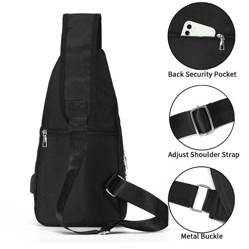 Seoky Rop Men Women Sling Backpack Anti Theft Crossbody Shoulder Chest Bag with USB Charging Port Black