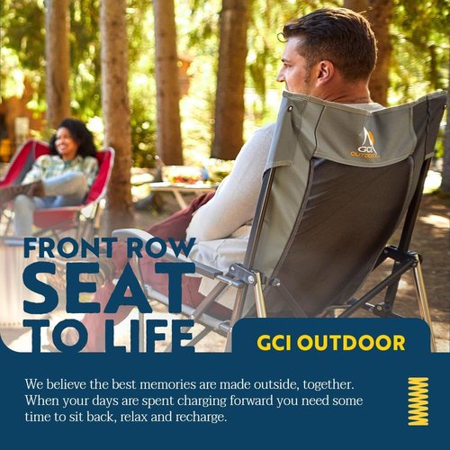 GCI Outdoor RoadTrip Rocker Camping Chair - Portable Folding Rocking Chair with Drink Holder & Extended Backrest | Indigo Blue