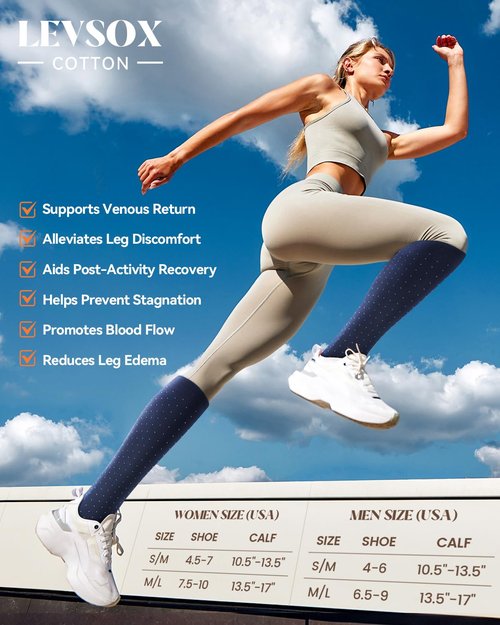 LEVSOX Cotton Compression Socks for Women Men 20-30 mmHg Knee High Cute Support Sock for Flying Nurses Pregnancy