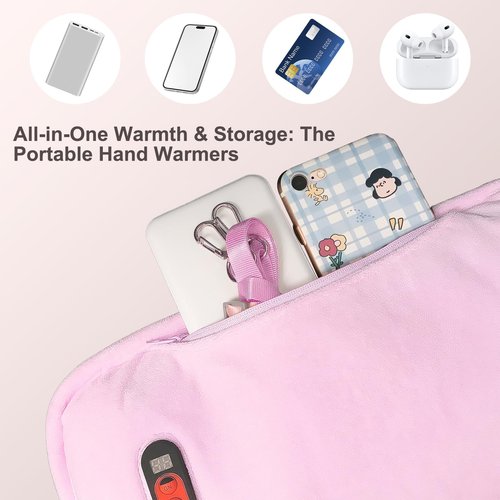 Hand Warmers Rechargeable,Electric Hand Warmer Pouch 10000mAh,Rechargeable Hand Warmers Pouch Heated Gloves for Women with 6 Adjustment Levels,Portable Hand Warmer for Women,Men,Kids,Xmas Gifts Pink