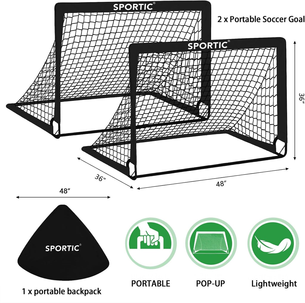 Pop Up Soccer Goals by 2 Pack - Portable 4' x 3' Soccer Net Set for Kids | Indoor & Outdoor Practice with Carrying Bag & Ground Pegs