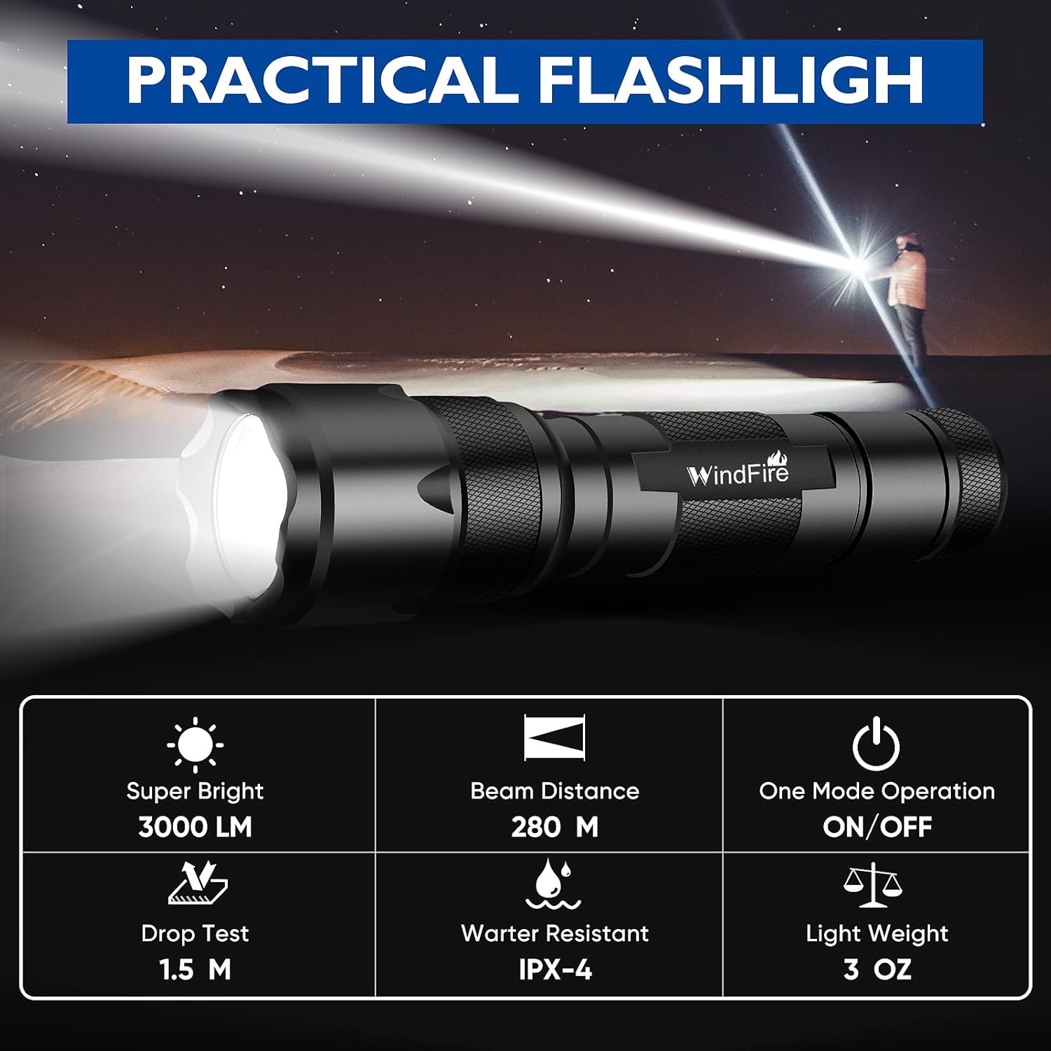 WINDFRIE LED Tactical Flashlights - 2 Pack Bright EDC Handheld Lights | Water-Resistant Portable Design
