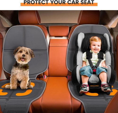 HEYTRIP Car Seat Protector - Waterproof & Non-Slip Design for 0-12 Years - Dark Grey Orange