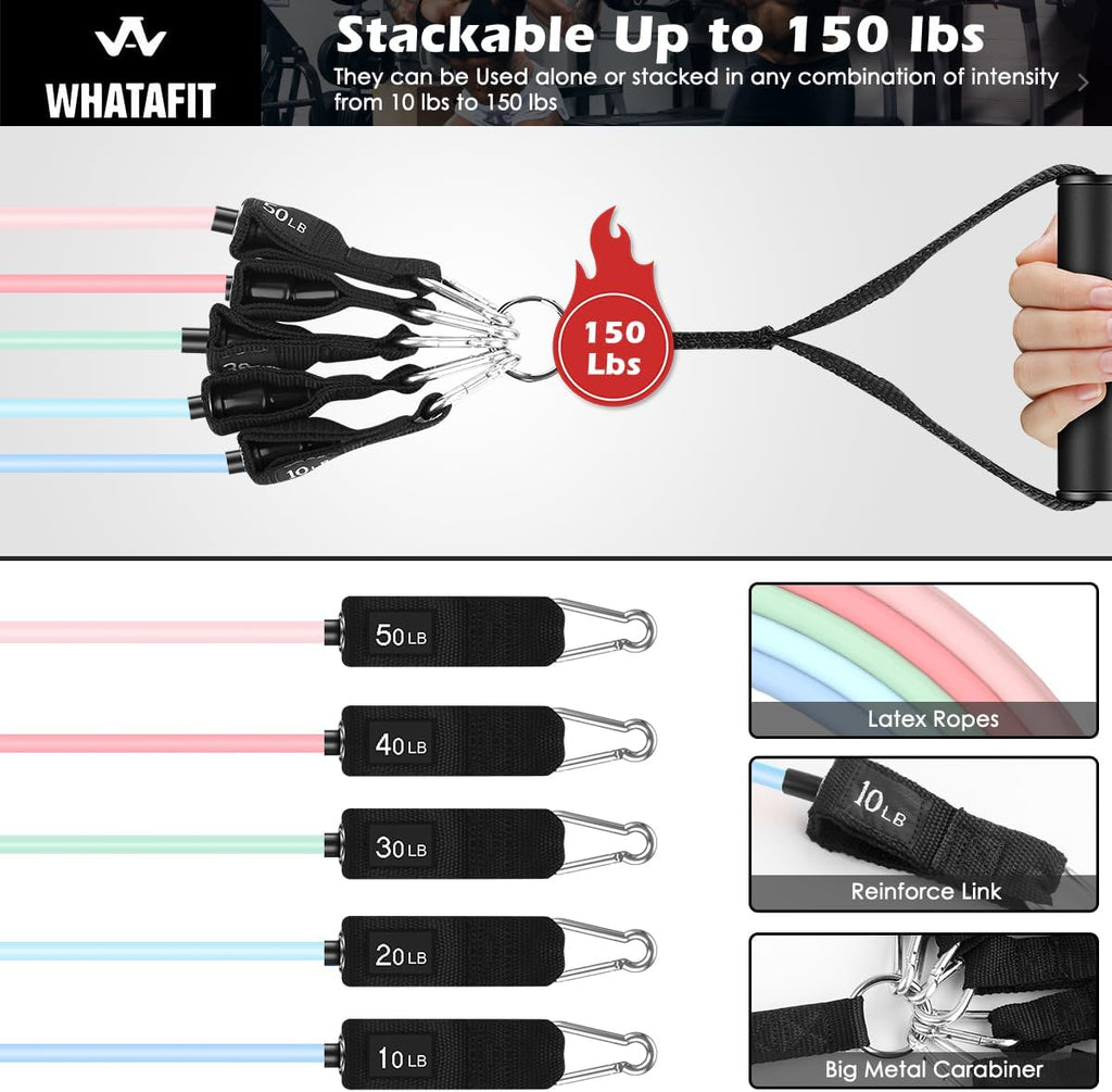 WHATAFIT Resistance Bands - Versatile Exercise Bands with Handles for Strength Training | Home Gym Equipment