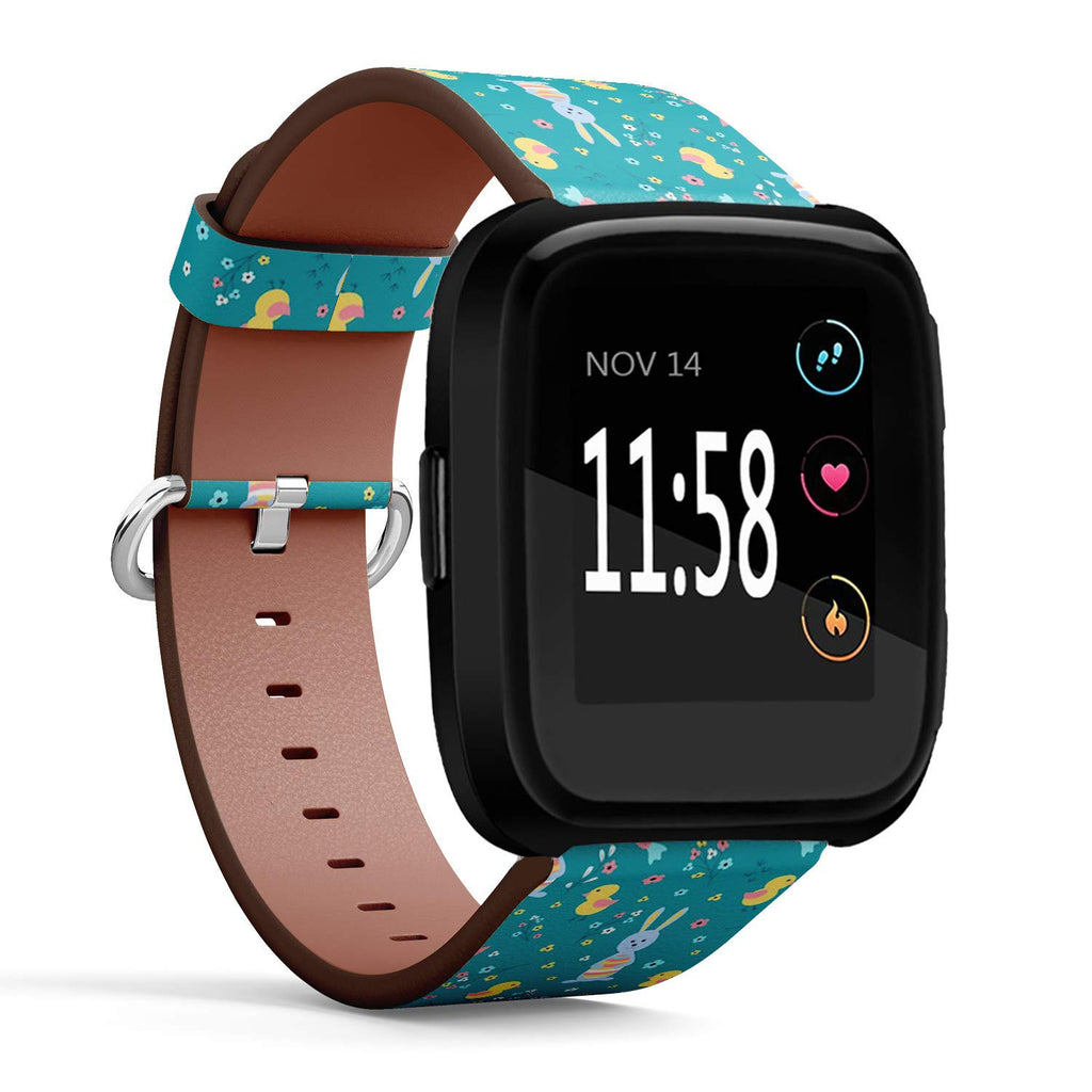 Q-Beans Replacement Band, Compatible with Fitbit Versa/Versa 2 / Versa Lite - Leather Band Bracelet Strap Wristband Accessory // Easter