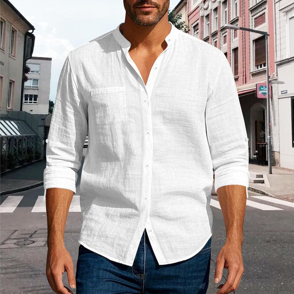 Skiennix Men's Long Sleeve Button-Down Shirt - Plus Size Casual Fit for Summer & Beach Activities