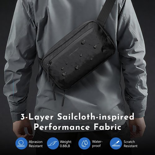 HEROIC KNIGHT Sling Bag for Men, 2.5L Crossbody Bag Small Chest Shoulder Pack with Removable Strap, Waterproof Lightweight Casual Fanny Pack Backpack for Travel/Daily Use/Hiking/Cycling,Black