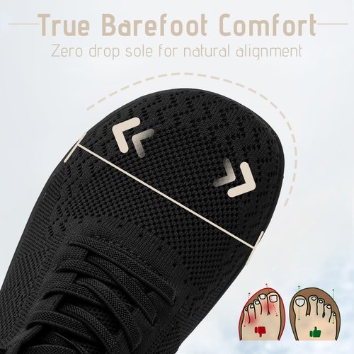 VXGGVX Barefoot Shoes Women Wide Slip-On Barefoot Running Tennis Walking Sneakers Minimalist Breathable Shoes Zero Drop Sole for Workout Gym Travel Black 8.5