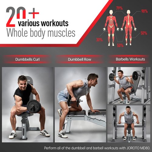 JOROTO Adjustable Weight Bench - 1300LBS Capacity for Home Gym | Incline, Decline & Flat Press, Foldable Design