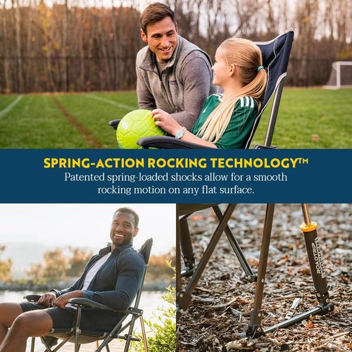 GCI Outdoor RoadTrip Rocker Camping Chair - Portable Folding Rocking Chair with Drink Holder & Extended Backrest | Indigo Blue