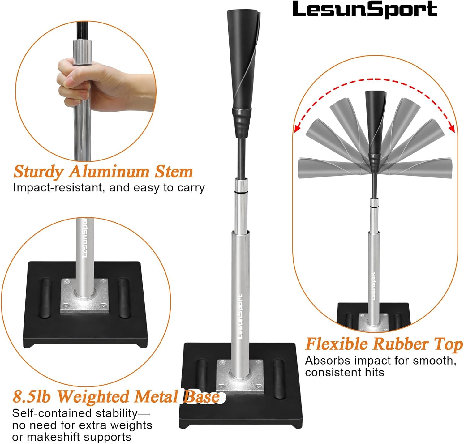Skiennix Portable Baseball Batting Tee - Adjustable 24-46 Inches, Heavy-Duty Metal Base | Easy Assembly for Baseball, Softball, T-Ball