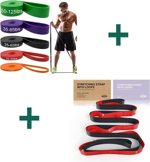5pcs Resistance Bands with 1PC Stretching Strap for Physical Therapy, Training