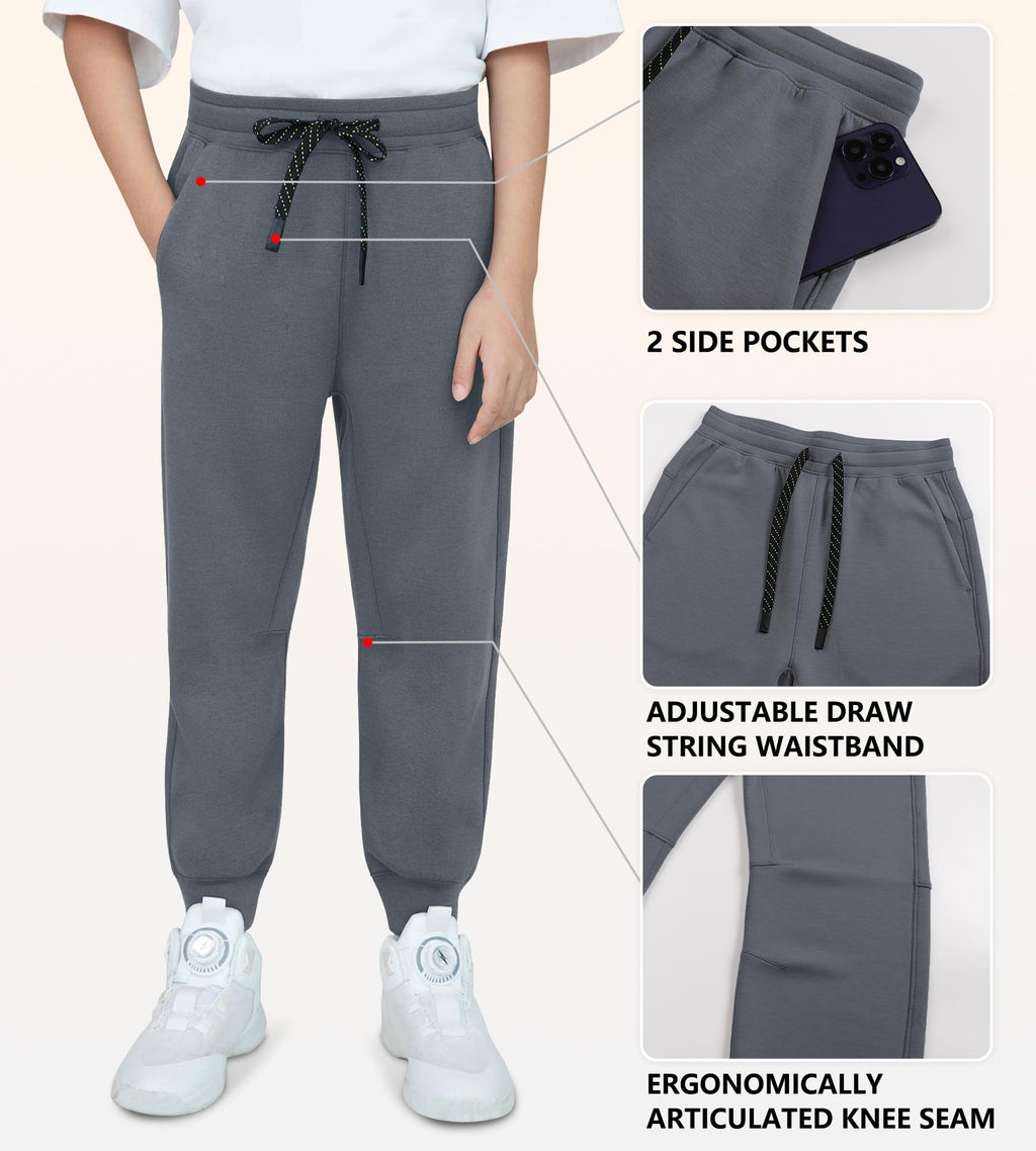 MERIDIANO 2 Pack Kids Sweatpants Athletic Outdoor Pants for Boys Girls Activewear Joggers with Pocket Size 11-12 Black & Charcoal
