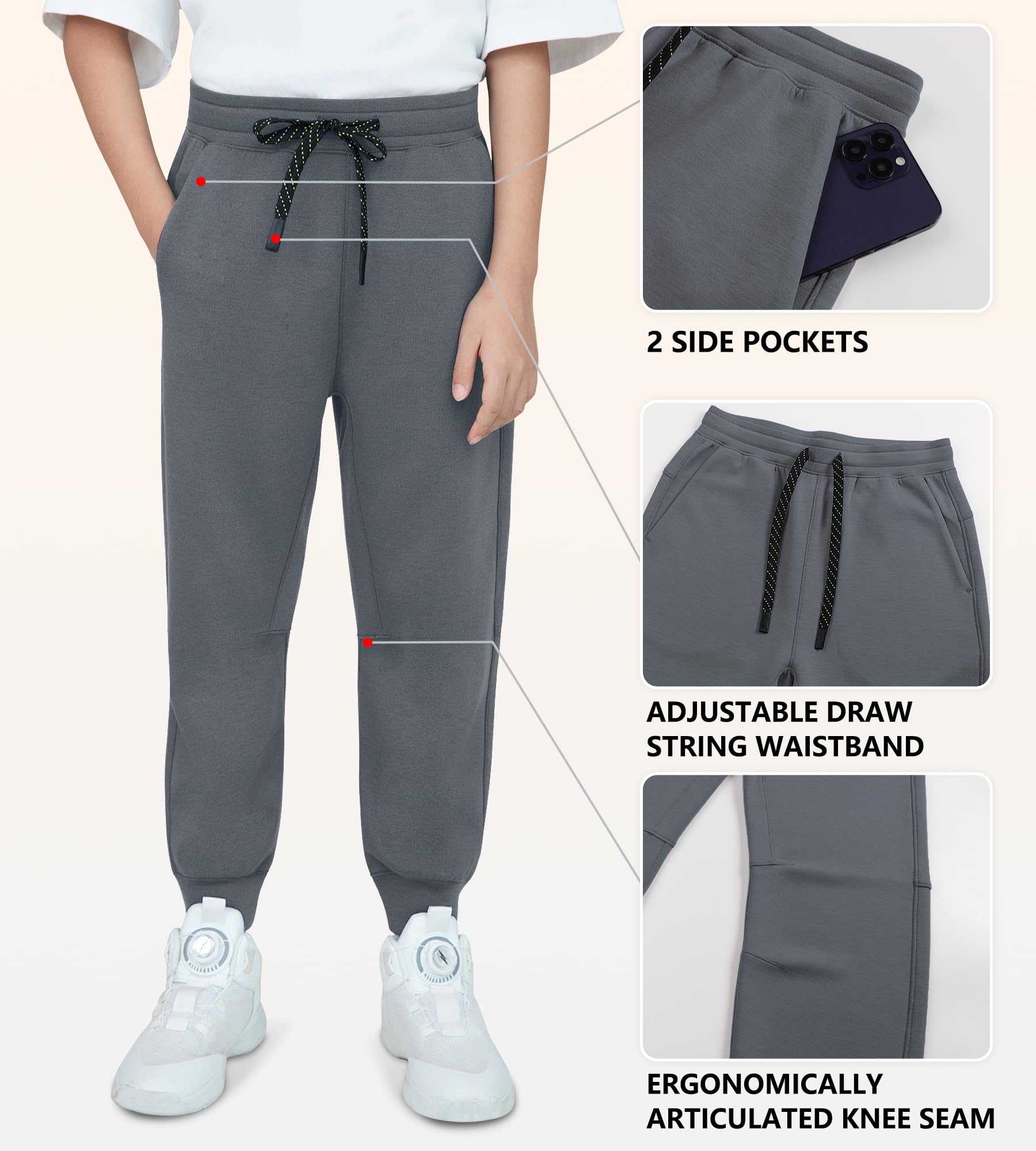 MERIDIANO 2 Pack Kids Sweatpants Athletic Outdoor Pants for Boys Girls Activewear Joggers with Pocket Size 11-12 Black & Charcoal