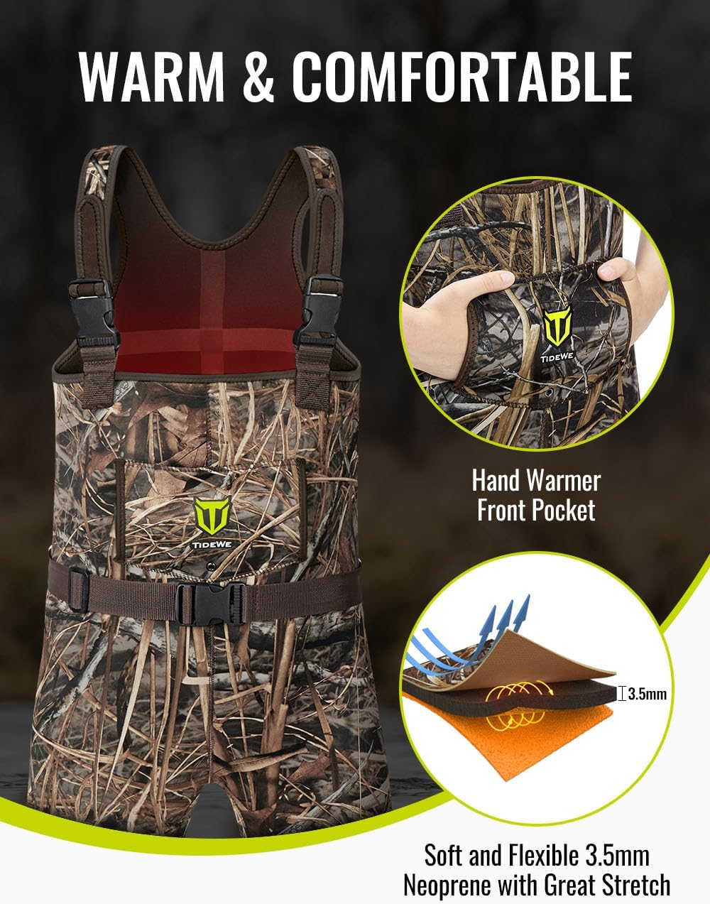 TIDEWE Chest Waders - Waterproof Neoprene Insulated Youth Fishing & Hunting Gear for Kids