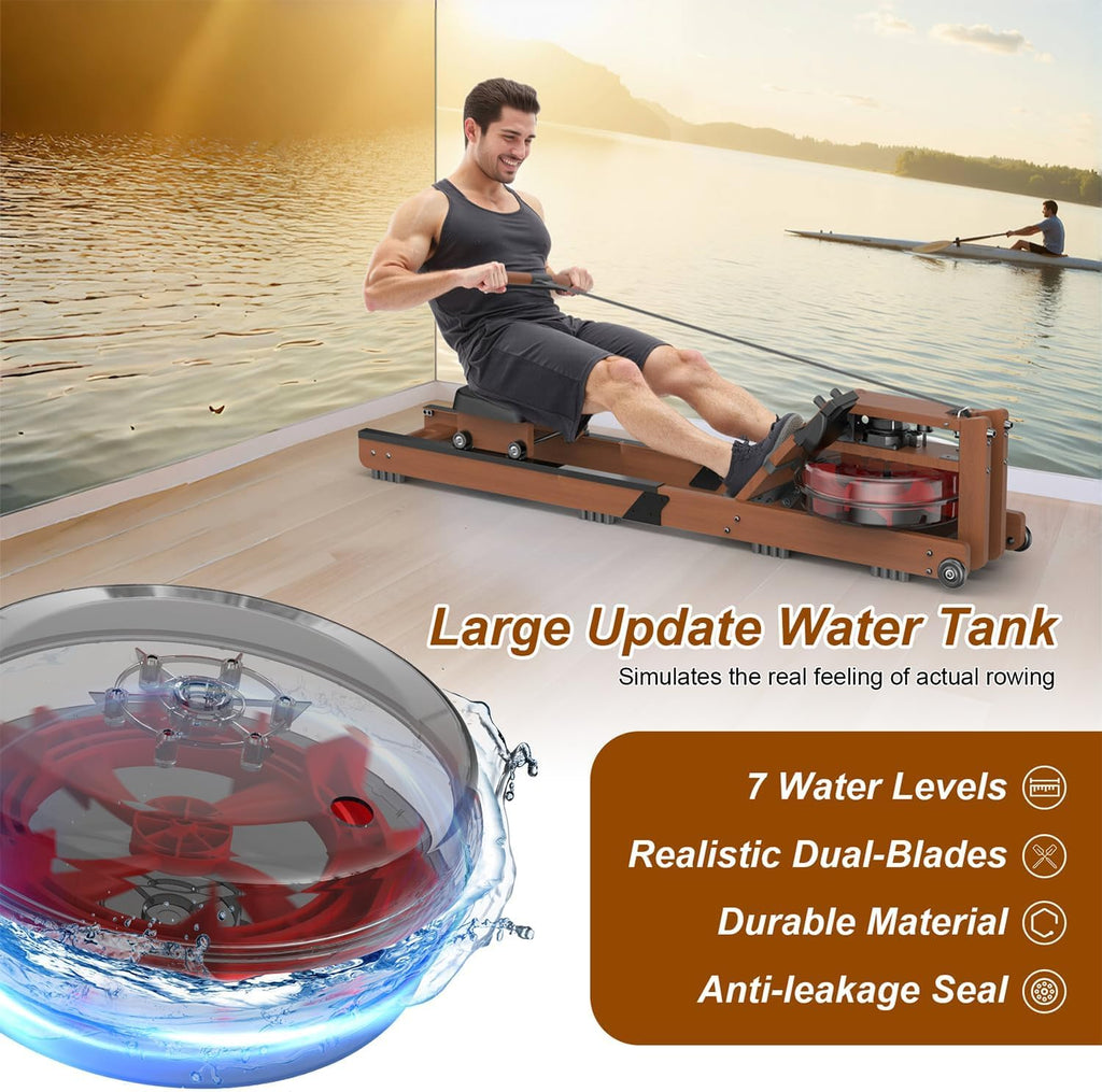 Skiennix Water Rowing Machine - 400LBS Weight Capacity, Bluetooth Monitor & Comfortable Seat
