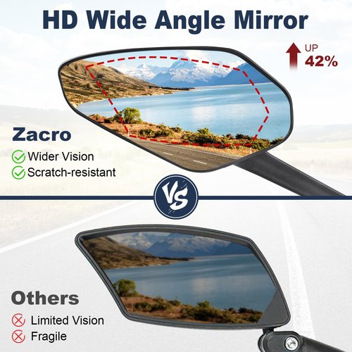 Zacro 2 Pack Bike Mirror, 2025 Upgraded Bike Mirror Handlebar Mount, 360°Adjustable Bicycle Rear View Mirror, Scratch Resistant Glass Lens, Fit for Mountain Bikes, City Road Bikes, E-bikes, Scooter