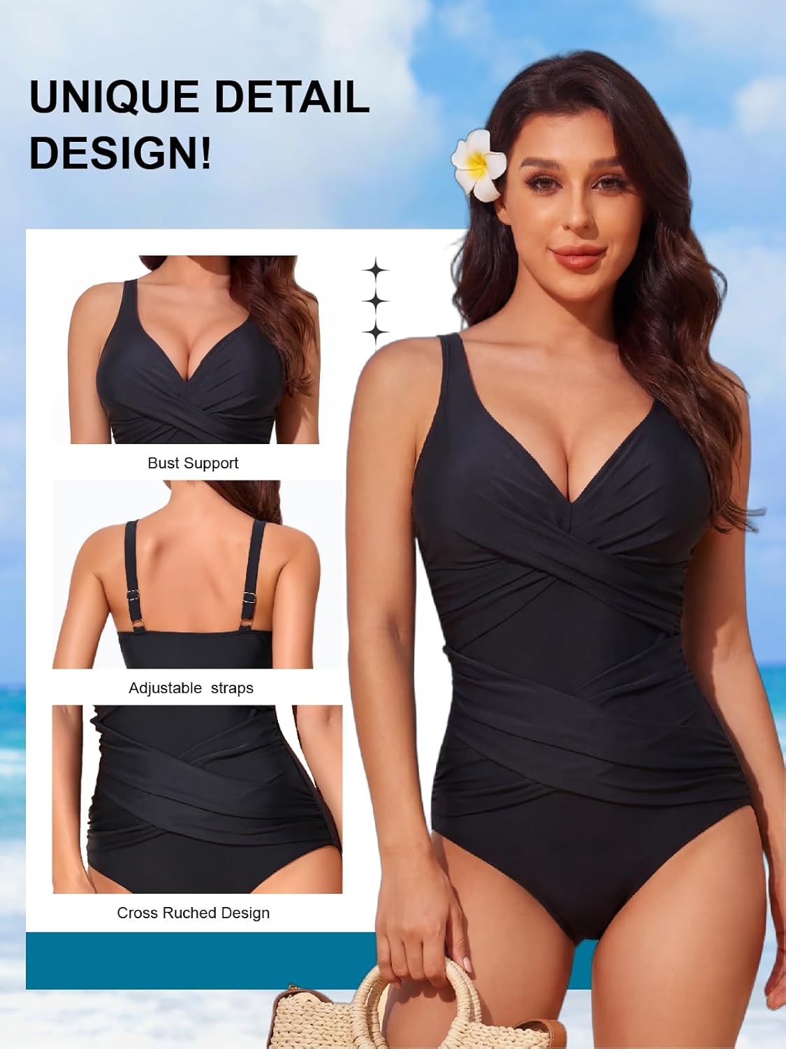 Smismivo Tummy Control One Piece Swimsuit - Slimming Retro Ruched Design | Vintage Padded Bathing Suit