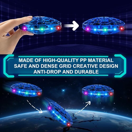 Hand Operated Flying Toy Drone for Kids, 360° Hands Free Motion Sensors Mini Drone with Cool LED Lights, Easy Indoor Small UFO Toy Flying Ball Drone for 6 7 8 9 10+ Year Old Boys and Girls (Blue)