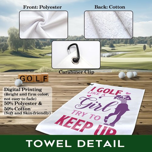 rofiowa I Golf Like A Girl Try to Keep Up Polyester and Cotton Blend Printed Golf Towel, Funny Golf Accessories for Women, Golf Gift for Golf Fan Her Girlfriend, Golf Lover Birthday Gift, White