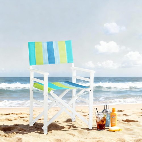 Bonnlo Folding Camping Chair Set of 2 - Sturdy Wooden Frame & Beige Canvas for Outdoor Use