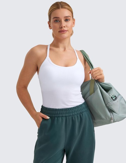 CRZ YOGA Seamless Workout Tank Top - Women's Racerback Athletic Camisole with Built-In Bra