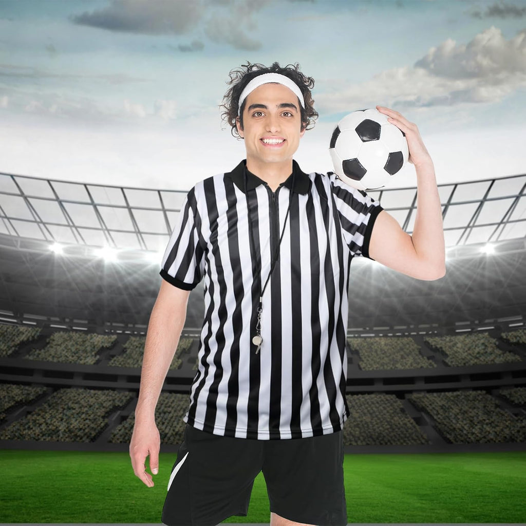 Syhood Referee Shirt Costume Men Women, Whistle Black and White Striped Football Soccer Official Ref Shirt Jersey