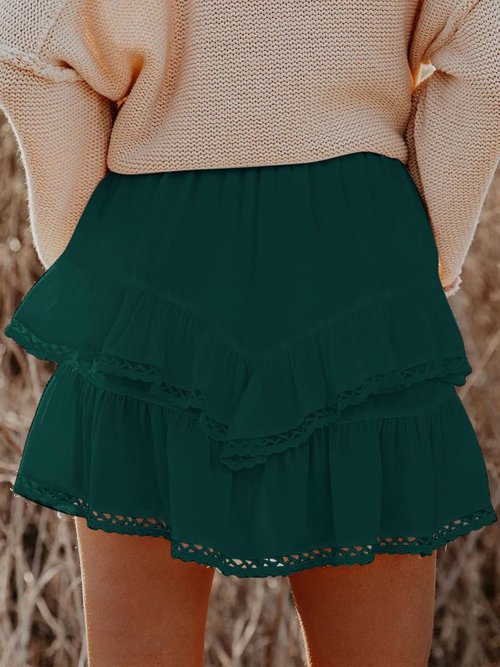 Aoudery High Waist Flowy Shorts - Casual Boho Ruffle Tiered Skorts for Golf & Tennis | Mini Skirt Style