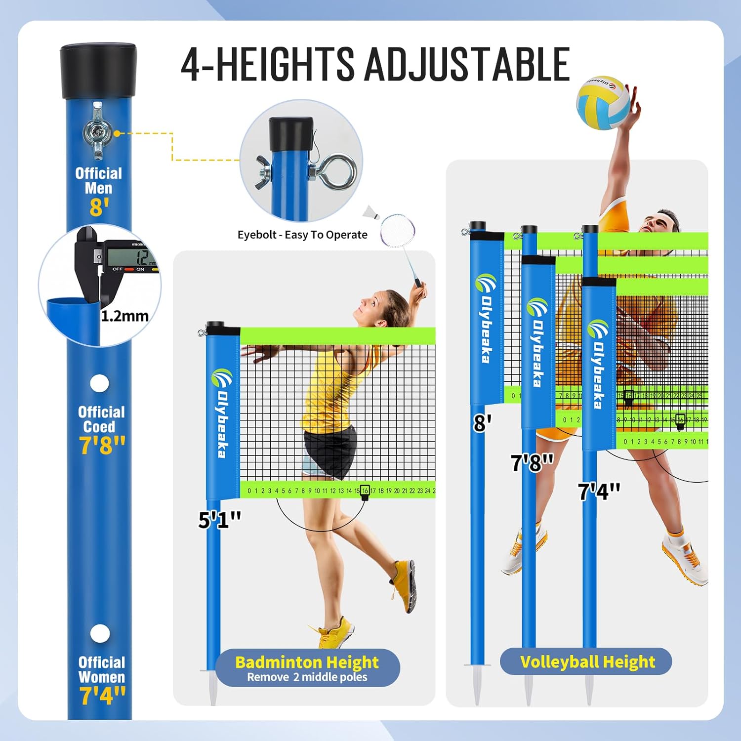 Regine Switzerland Outdoor Volleyball & Badminton Combo Net Set - Adjustable Poles, 4 Rackets, Portable Carry Bag