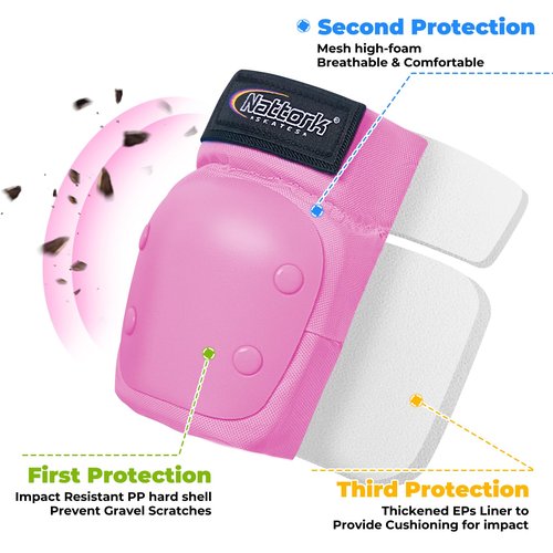 MammyGol Girls Knee Pads Elbow Pads Wrist Guards set 6 in 1 for Kids Ages 3-9 -Boys Knee Pads Protection Gear for Roller Skates Bike Cycling Skateboard Scooter(Pink)