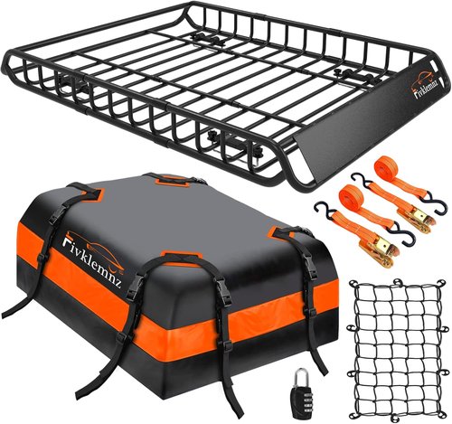 FIVKLEMNZ Waterproof Car Rooftop Cargo Carrier Bag - Anti-Slip Mat, Reinforced Straps & Luggage Lock