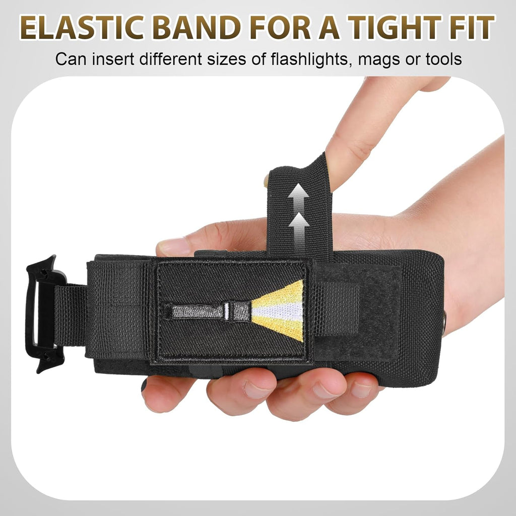 Skiennix Tactical Flashlight Holster - Adjustable Molle Pouch for Duty Belt & Backpack | Includes USA Flag Patch