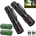 Wrrozz Rechargeable Flashlight 2-Pack - Super Bright LED Mini Pocket Torch | Zoomable Keychain for Camping & Emergencies